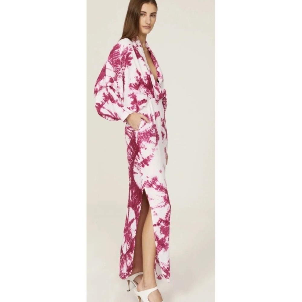 S/W/F Kimono‎ Plunge Dress Womens Small Magenta Tie Dye Maxi Pockets